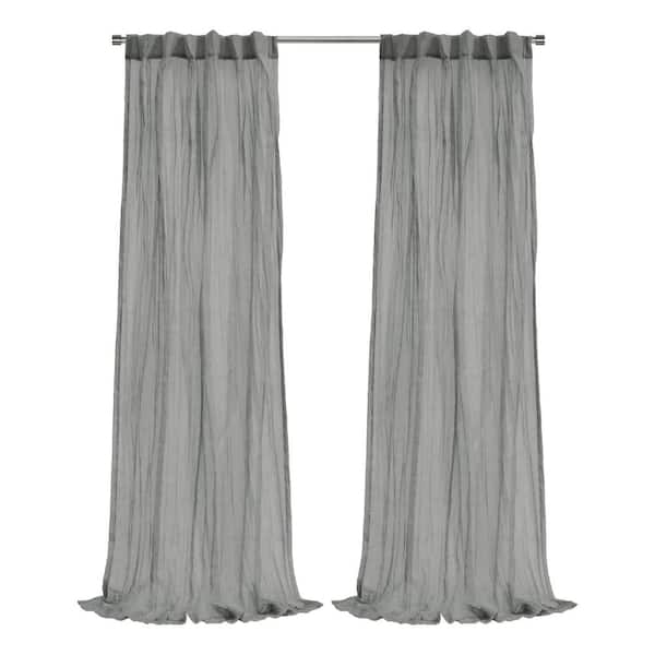 Habitat Paloma Grey Polyester Broomstick Crushed 52 in. W x 63 in. L Dual Header Indoor Sheer Curtain (Single Panel)