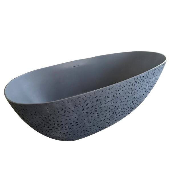 Luna 67 in. x 33.5 in. Stone Resin Solid Surface Flatbottom Freestanding Soaking Bathtub in Concrete Gray