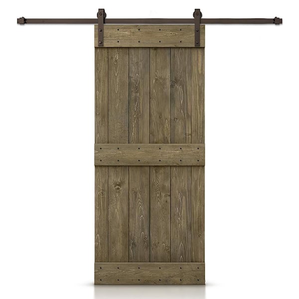 CALHOME Mid-Bar 44 in. x 84 in. Aged Barrel Stained DIY Wood Interior Sliding Barn Door with Hardware Kit