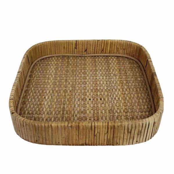 HomeRoots Amelia 11 in. W x 2 in. H x 11 in. D Square Natural Rattan Dinnerware and Serving Storage