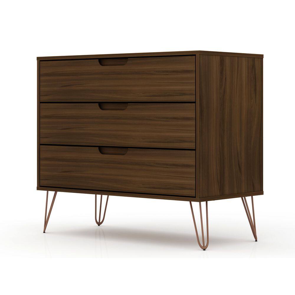Mid-Century Modern 3-Drawer Horizontal Brown Dresser