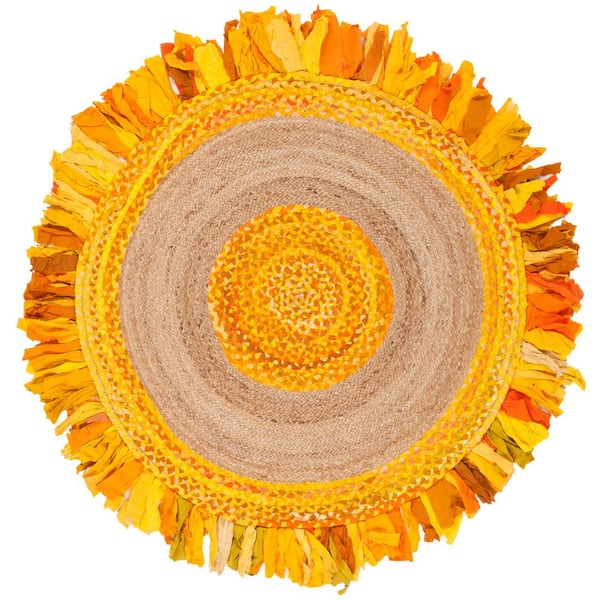 Cape Cod Gold/Natural 4 ft. x 4 ft. Round Striped Area Rug