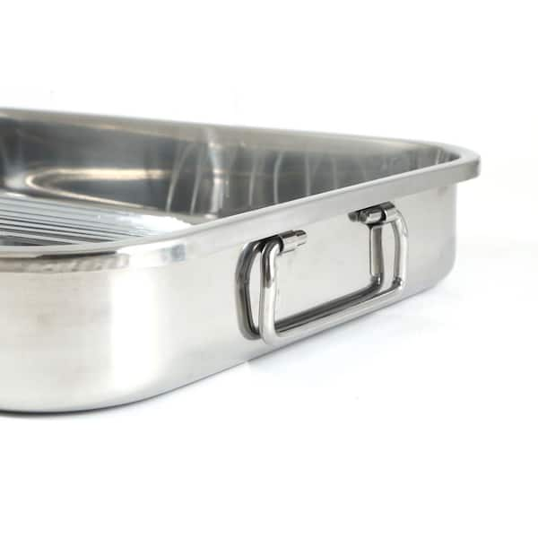 Prima 16.5 in Stainless Steel Deep Roasting Pan - Includes Basting Grill &  V-Rack