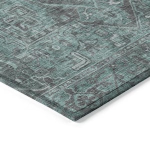 Turquoise 8 ft. x 10 ft. Woven Oriental Rectangle Indoor/Outdoor Area Rug