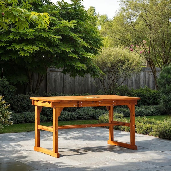 キャリー、エクステンション付き WOOD PANEL TABLE Walker Edison Furniture Company Boardwalk Brown Acacia Wood