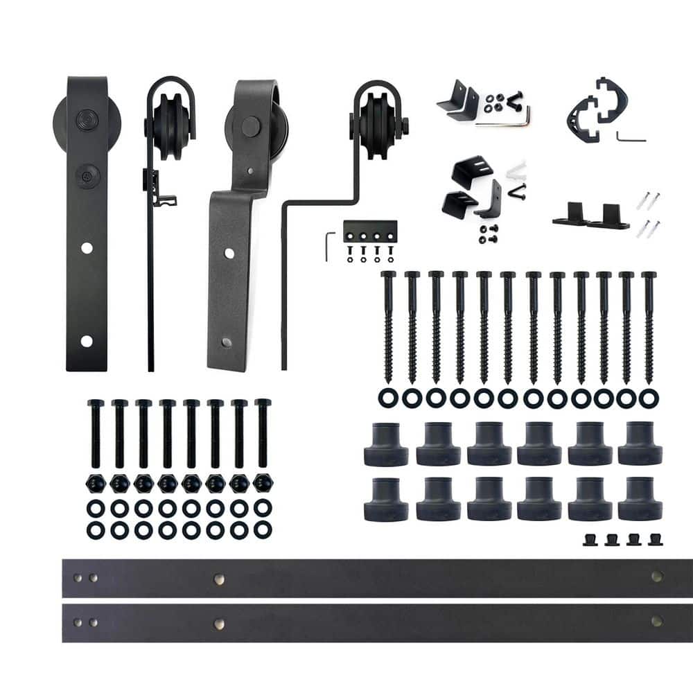 15 ft./180 in. Black Rustic Single Track Bypass Sliding Barn Door Track and Hardware Kit for Double Doors price history on PriceWatchPro