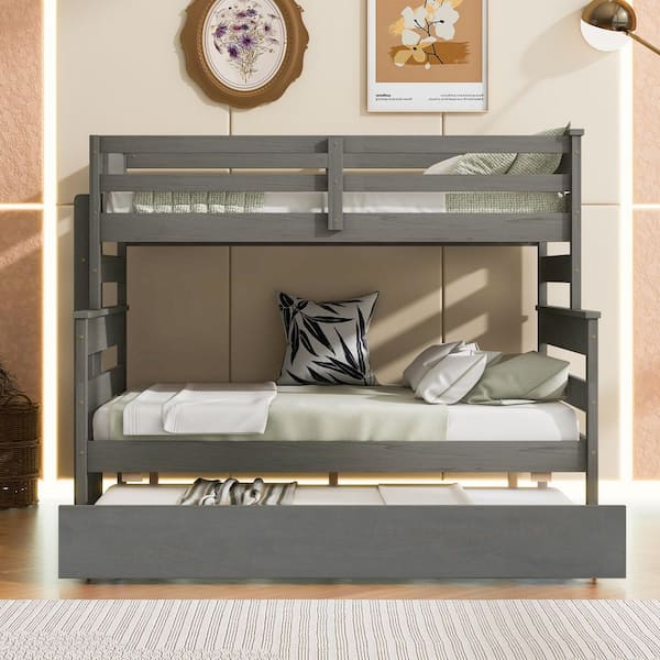 Qualler Gray Twin over Full Bunk Bed with Twin Trundle