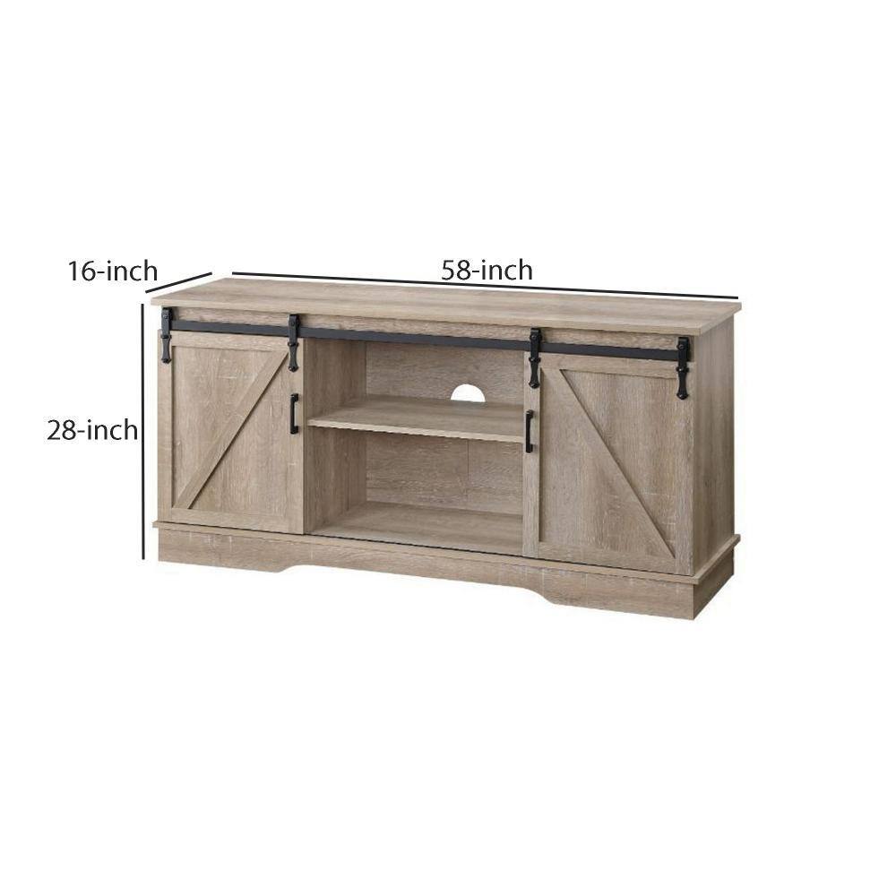 Rustic Brown Wooden TV Stand with Sliding Barn Doors