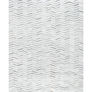 Galaxy Silver 5 ft. x 8 ft. Geometric Cowhide Sari Silk Area Rug