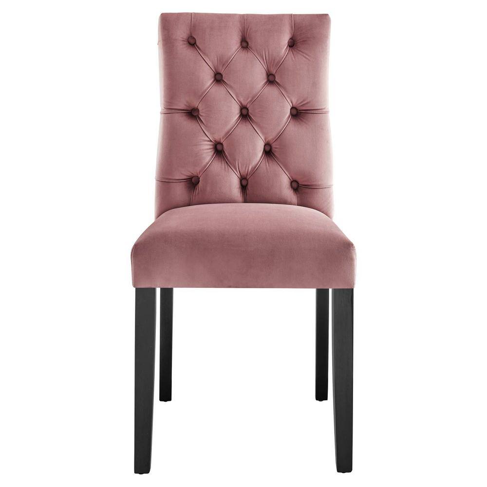 Dusty Rose Velvet Curvy Tufted Side Chair with Wood Legs