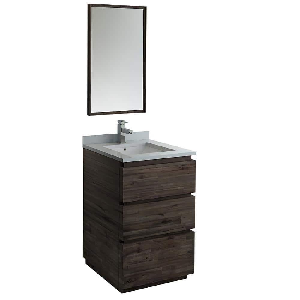Modern 24" Brown Quartz Stone Vanity Set with Ceramic Sink and Mirror