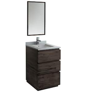 Formosa 24 in. Modern Vanity in Warm Gray with Quartz Stone Vanity Top in White with White Basin and Mirror