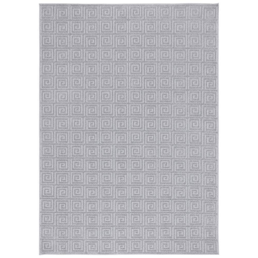 Gray Geometric Synthetic Non-slip Rectangular Area Rug, 9' x 13'
