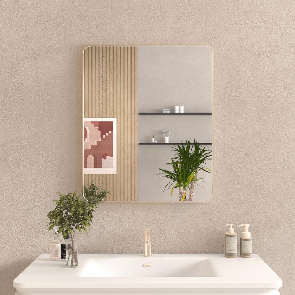 Gold 30 in. W x 36 in. Modern Rectangle Metal Framed Bathroom Wall Mirror, 