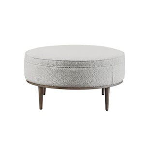 Madrona Grey Fabric Upholstered Round Cocktail Ottoman