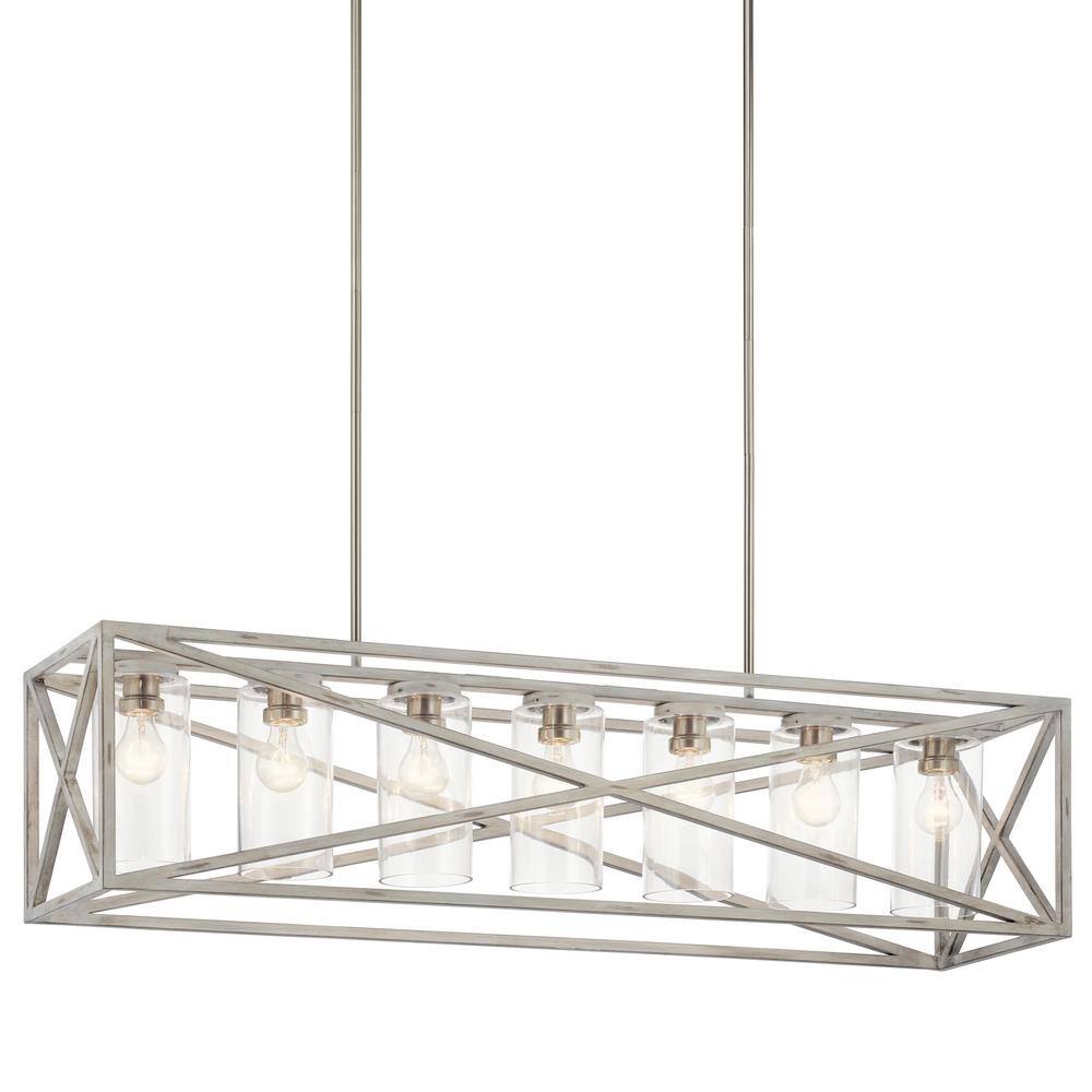 48" Black and White Rustic Farmhouse 7-Light Chandelier