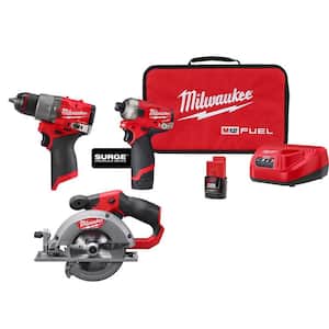 M12 FUEL SURGE 12-Volt Lithium-Ion Brushless Cordless 1/4 in. Impact Driver Kit, 1/2 in. Hammer Drill and Circular Saw