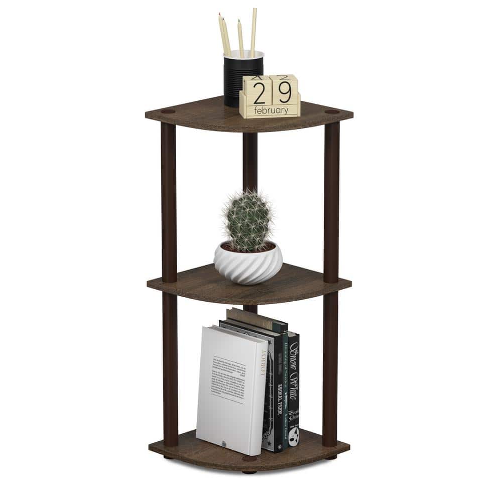 Walnut Brown 3-Tier Corner Ladder Bookcase