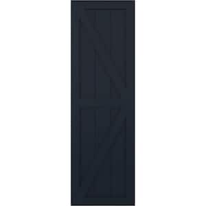 15 in. x 30 in. PVC Two Equal Panel Farmhouse Fixed Mount Board and Batten Shutters with Z-Bar in Starless Night Blue