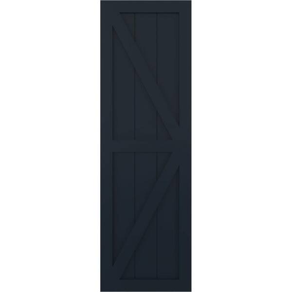Ekena Millwork 18 in. x 31 in. PVC Two Equal Panel Farmhouse Fixed Mount Board and Batten Shutters Pair in Starless Night Blue