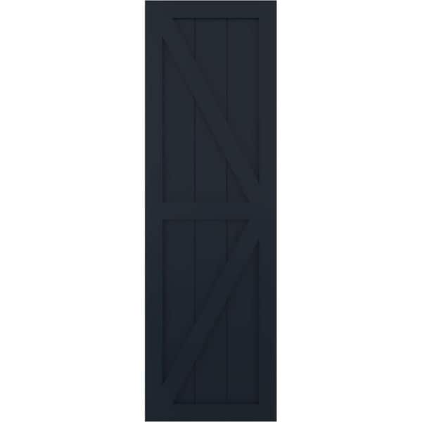 Ekena Millwork 18 in. x 66 in. PVC Two Equal Panel Farmhouse Fixed Mount Board and Batten Shutters Pair in Starless Night Blue