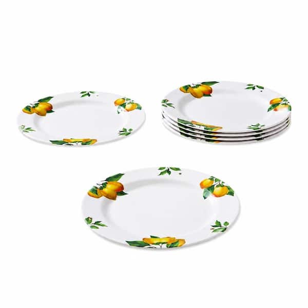 Melamine Dinner Plates 10 Inch Lemon Print Design Dishes Set of 6, Shatterproof & Dishwasher Safe for Indoor Outdoor Us