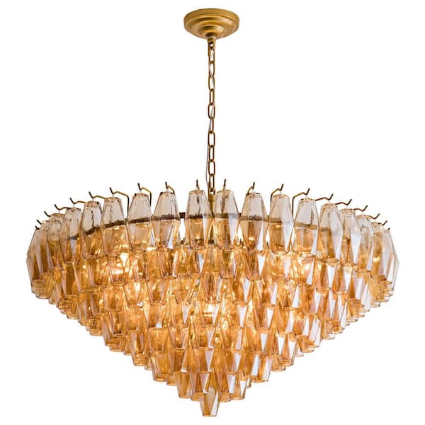 Modern Chandelier 37 in. 14-Lights Globe Gold Chandelier w/ Smoky Glass, Chandelier for Dining Room, Living Room, Foyer