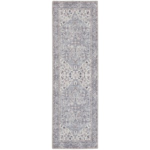 57 Grand Machine Washable Grey 2 ft. x 10 ft. Bordered Traditional Kitchen Runner Area Rug