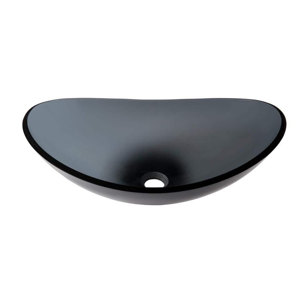 Topia 15'' Grey Glass Oval Bathroom Sink with Brushed Nickel Faucet