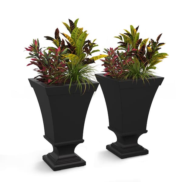 Vienna 25 in. Tall Self-Watering Black Polyethylene Planter (2-Pack)