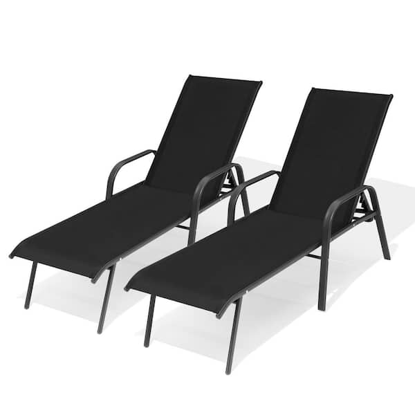 Crestlive Products Black 2-Piece Metal Adjustable Outdoor Chaise Lounge