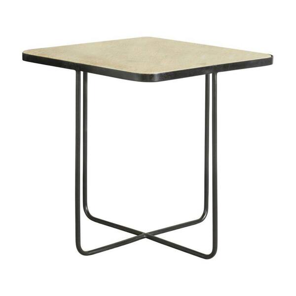 Benjara 24 in. Natural and Black Square Marble End Table with Iron