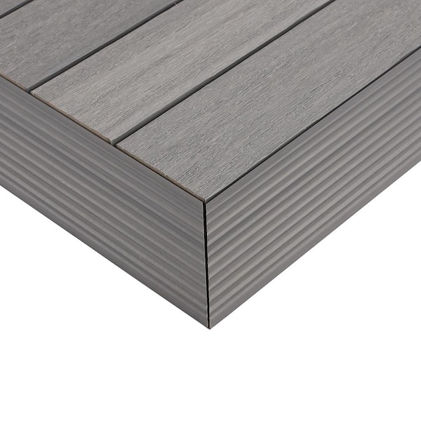 NewTechWood 1/6 ft. x 1 ft. Quick Deck Composite Deck Tile Outside Corner Fascia in Westminster Gray (2-Pieces/Box)