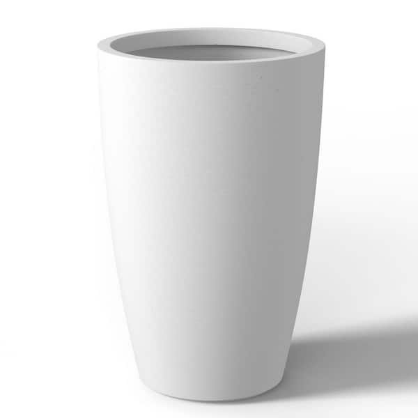 20 in. Medium Crisp White Concrete Round Planter / Pot with Drainage Holes