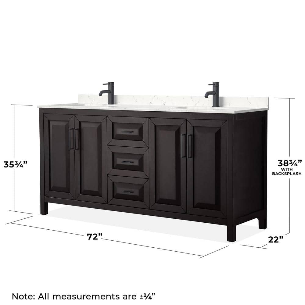 Daria 72'' Dark Espresso Double Bathroom Vanity with Carrara Marble Top