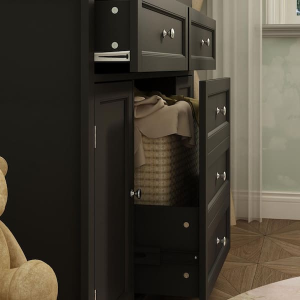 FUFU&GAGA Black Wooden Changing Table, Chest of Drawers, Dresser with 3  Drawers, 4 Shelves and 2 Doors L-THD-330117-02 - The Home Depot