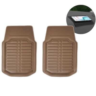 Beige Faux Leather Liners Deep Tray Car Floor Mats with Anti-Skid Backing - Front Set