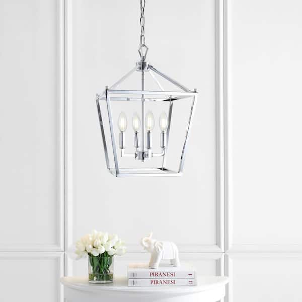 JONATHAN Y Pagoda 12 in. 4-Bulb Chrome Lantern Metal LED
