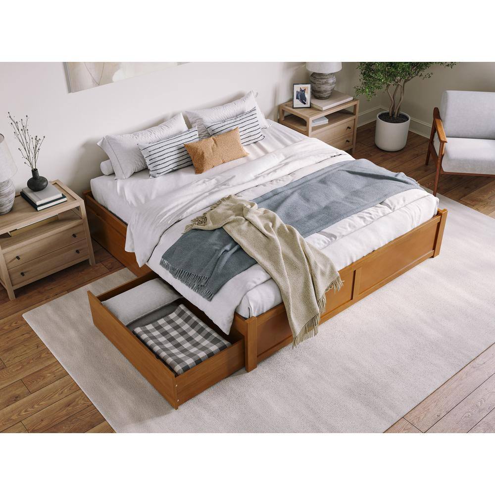 Light Toffee King Wood Platform Bed with Storage Drawers
