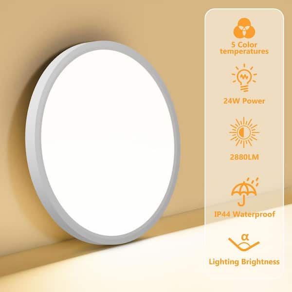 12 in. 24-Watt Dimmable LED White Modern Flush Mount Ultra-Slim Ceiling Light Fixture with 5 CCCT Selectable (6-Pack)