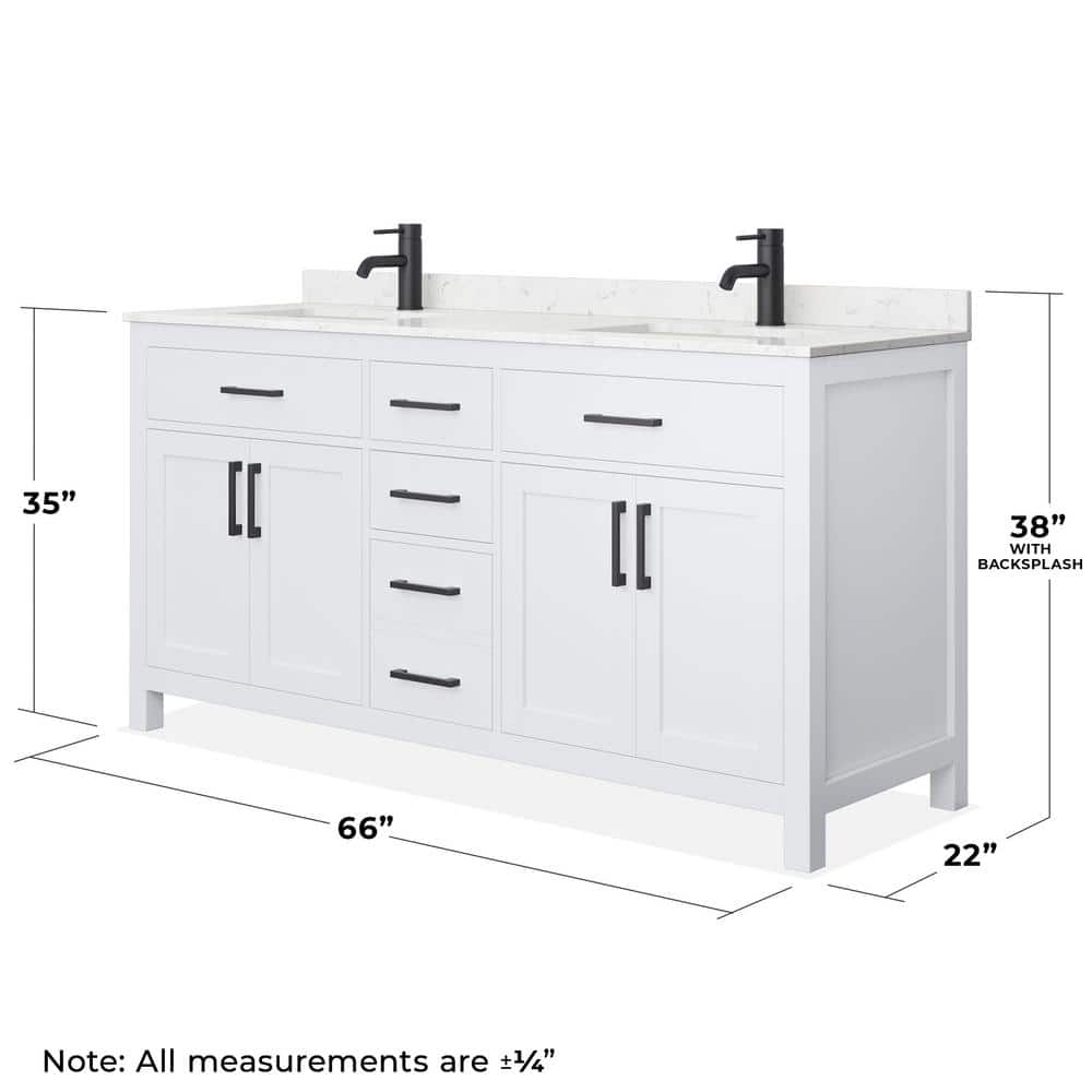 Beckett Elegant 66'' White Double Freestanding Bathroom Vanity with Marble Top