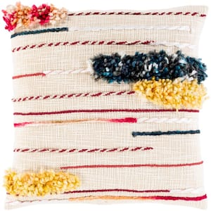 Izumo Cream Woven/Embroidered Polyester Fill 20 in. x 20 in. Decorative Pillow
