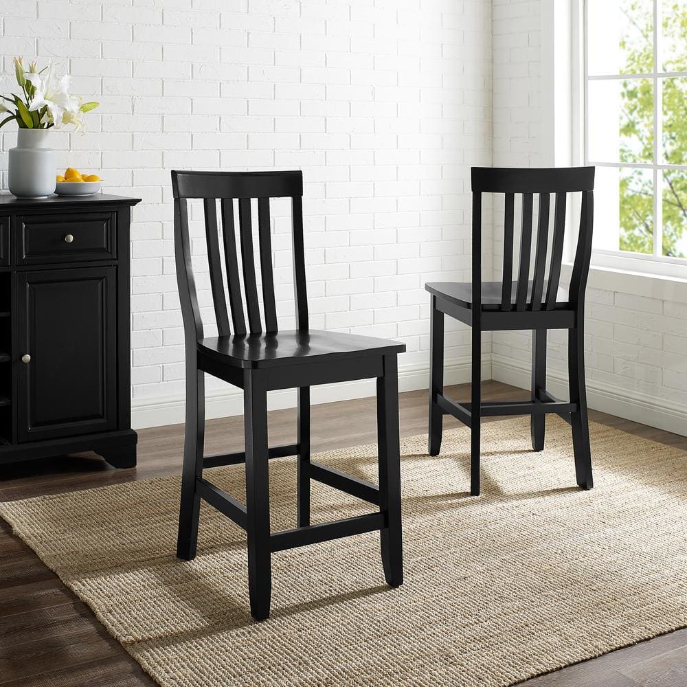 Black 24" Solid Wood School House Counter Stools, Set of 2