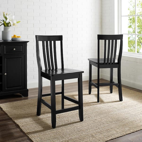 Crosley Furniture Butcher Block Top Kitchen Island with 24 inch School House Stools, Black