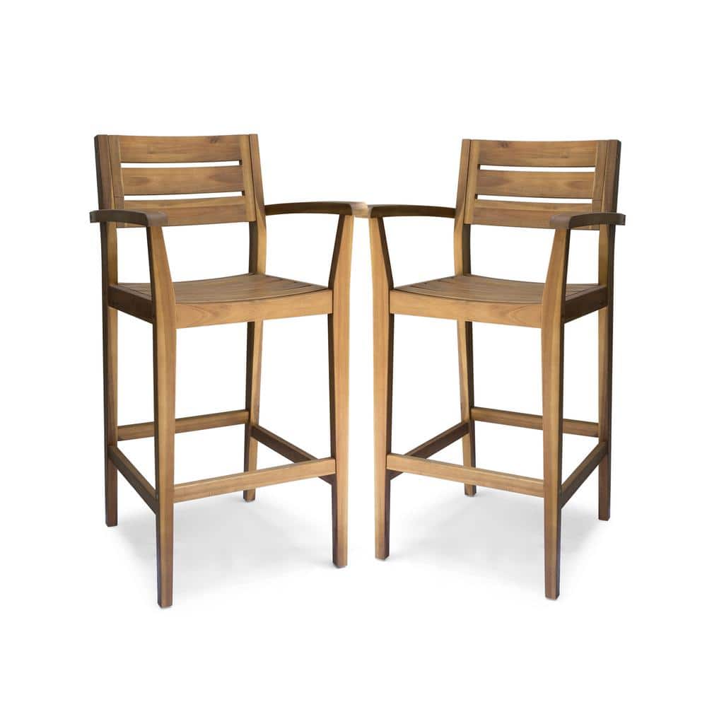 Rustic Acacia Wood Tapered-Leg Barstool, Teak Brown - Set of 2