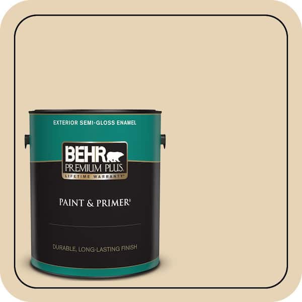 BEHR PREMIUM PLUS 1 gal. #PPU7-18 Sand Pearl Semi-Gloss Enamel Exterior Paint & Primer