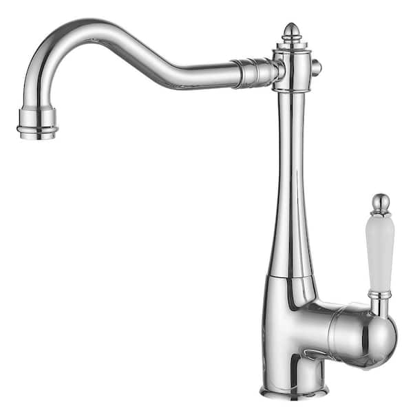 HOMEMYSTIQUE Single Handle Deck Mount High Arc Cross Bar Standard Kitchen Faucet in Polished Chrome