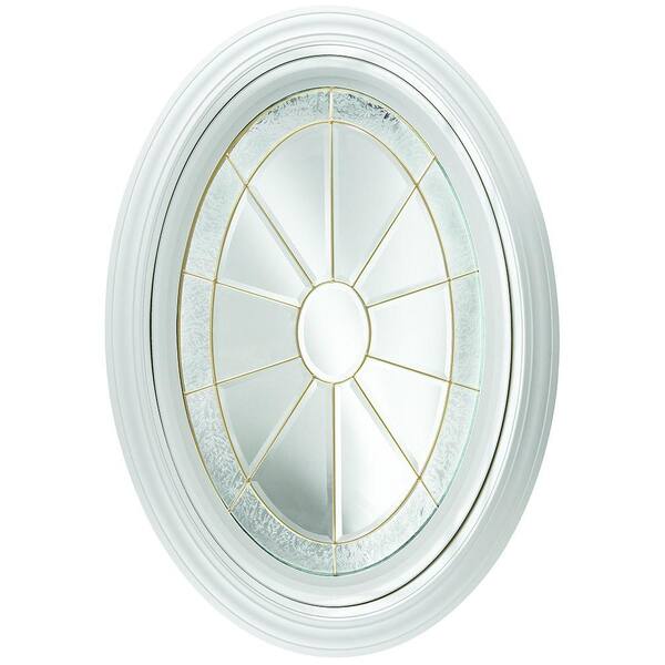 Hy-Lite 23.25 in. x 35.25 in. Decorative Glass Fixed Oval Geometric Vinyl Window in White