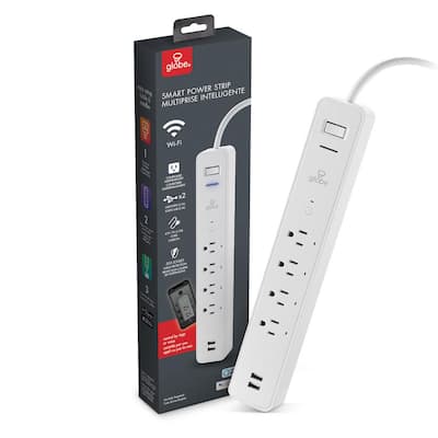 Wi-Fi Smart 4 ft. Cord 4-Outlet Surge Protector 2 USB Port Power Strip, No Hub Required and Voice Activated, White