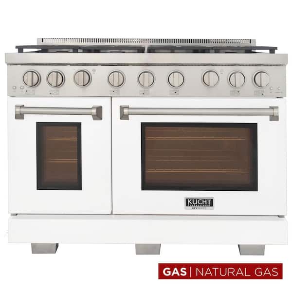 Professional 48 in. 6.7 cu. ft. Double Oven Gas Range 7 Burners Freestanding Natural Gas Range in White